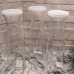 Set of Three Clear Glass Carafes with White Lids 750 ml Each